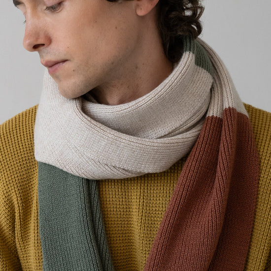 TIRALAHILACHA | Tayo chunky wool scarf in three-tone green 