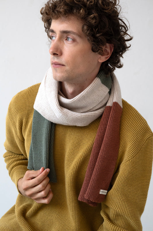 Tayo chunky wool scarf in three-tone beige