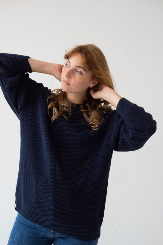 TIRALAHILACHA | Unisex Tam Sweater Organic Cotton in Navy Blue