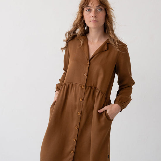 TIRALAHILACHA | Tracy Shirt Dress 100% Tencel in Terracotta