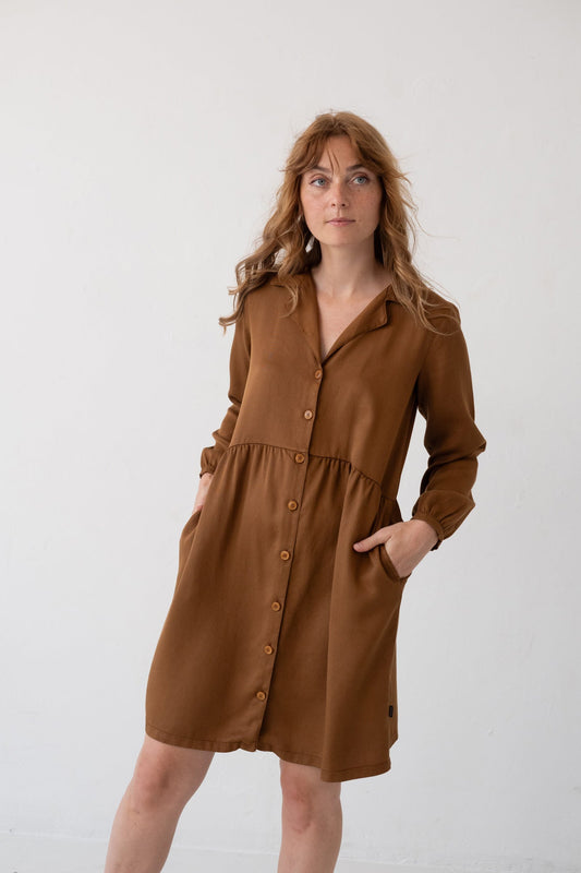 TIRALAHILACHA | Tracy Shirt Dress 100% Tencel in Terracotta