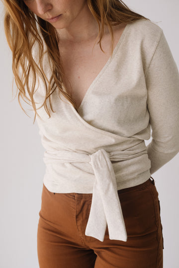 Organic ribbed wrap top in Ecru Color