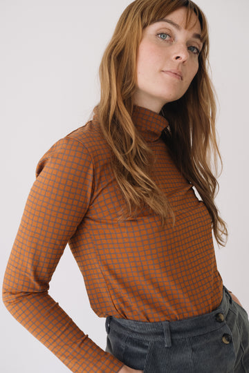 Organic printed high neck top Terracotta