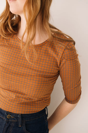 Organic printed boat neckline jersey top