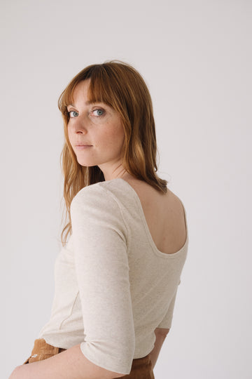 Organic boat neckline ribbed top in White