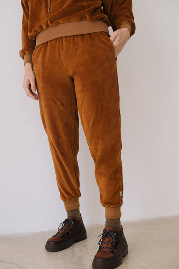 Organic Velvet Jogger in Terracotta