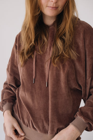 Organic velvet hoodie in Mauve