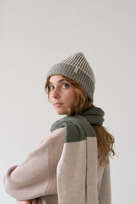 Tao chunky wool beanie in two-tone green