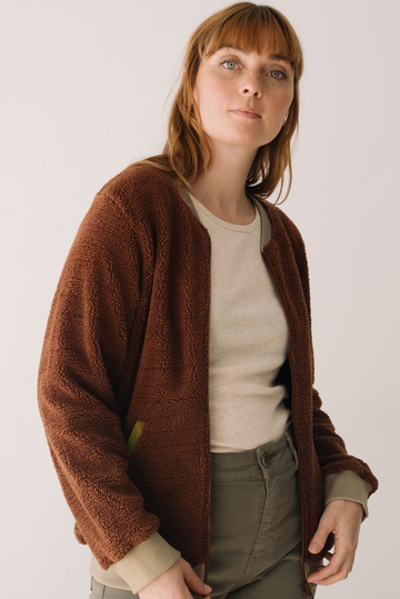 Organic Sherpa Zipper Jacket In Brown