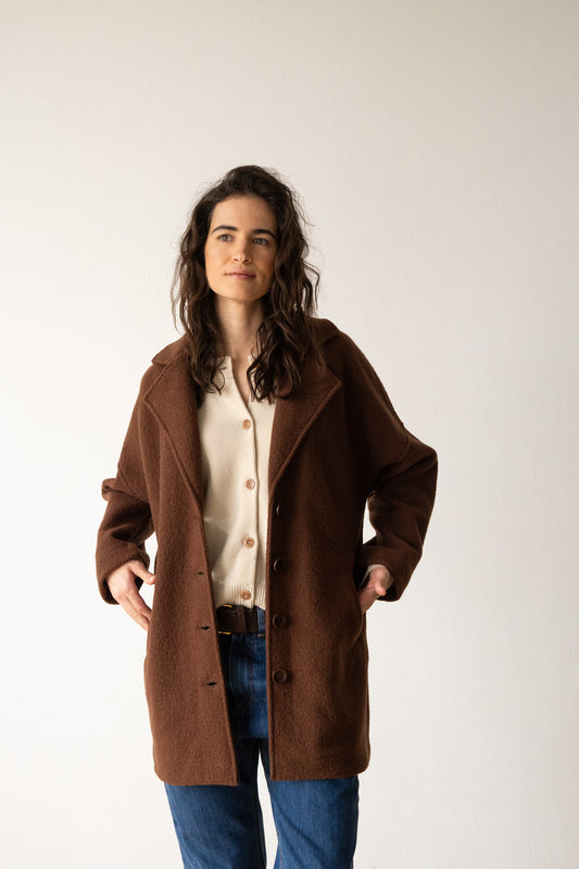 100% virgin wool coat in warm brown