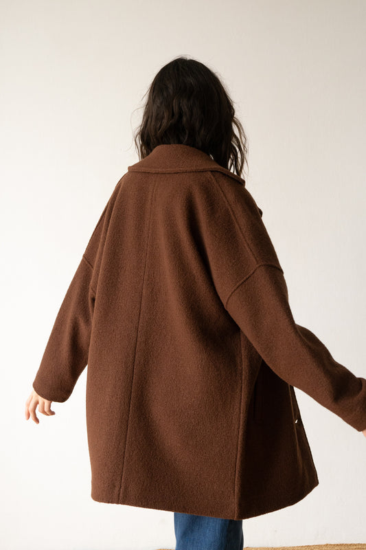 100% virgin wool coat in warm brown