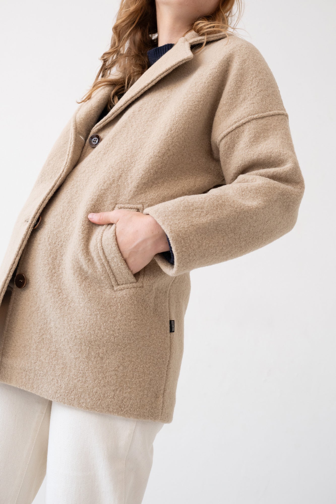 TIRALAHILACHA | Tad Coat 100% Merino Wool in Magnolia Beige