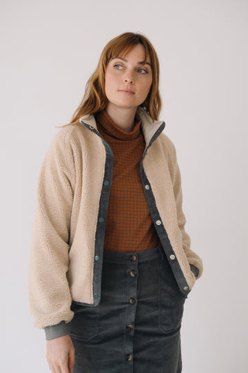 Buttoned Organic Sherpa Jacket In Ecru Color