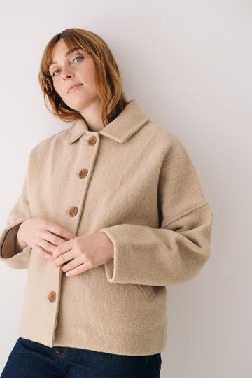 Merino Wool Short Coat In Beige