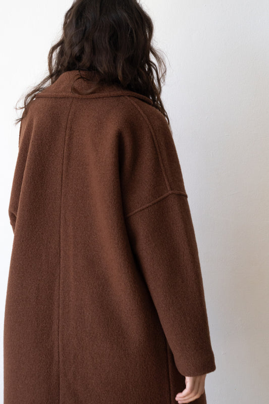 100% RWS Virgin Wool Long Coat In Brown