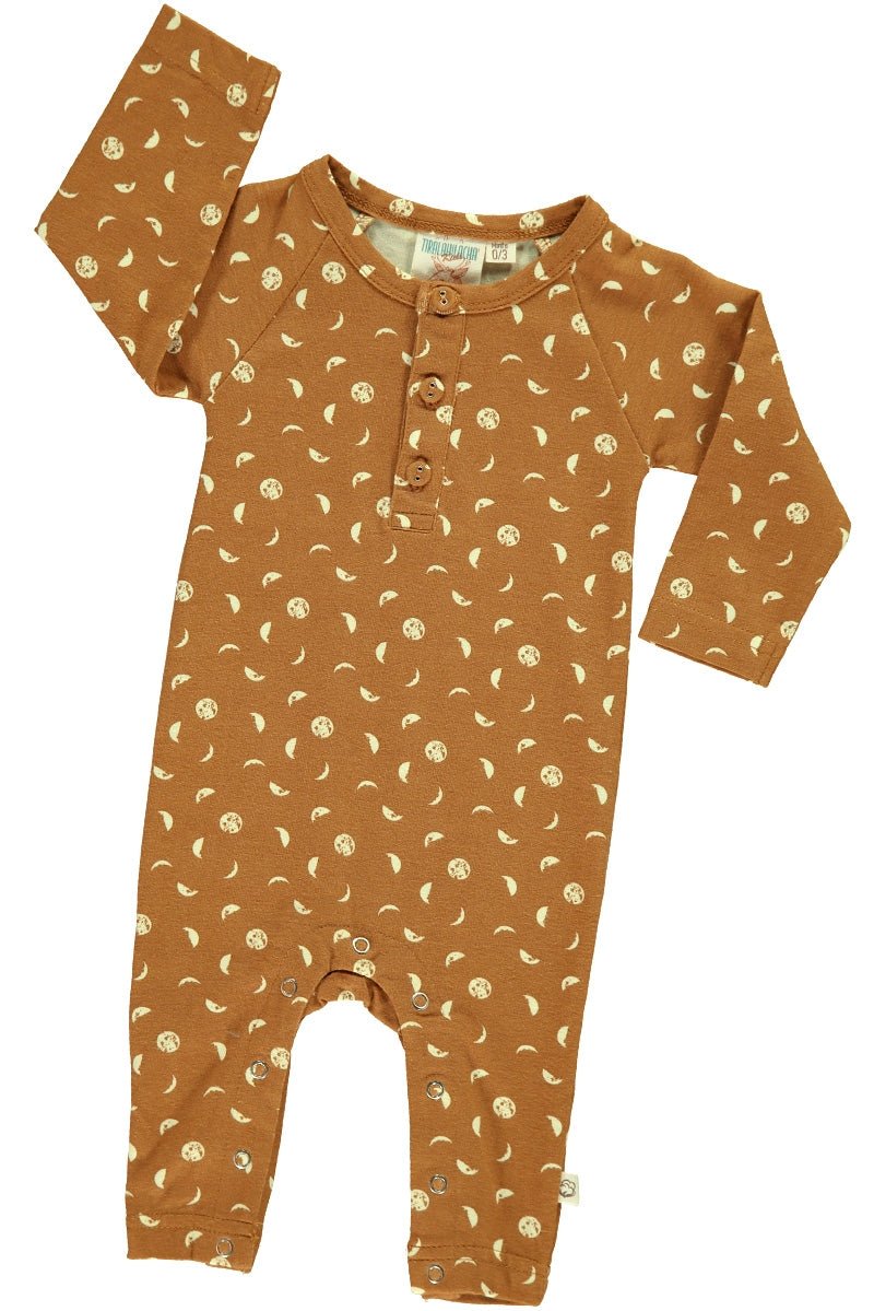 Baby long sleeve jumpsuit in mustard and moon phases print - TIRALAHILACHA