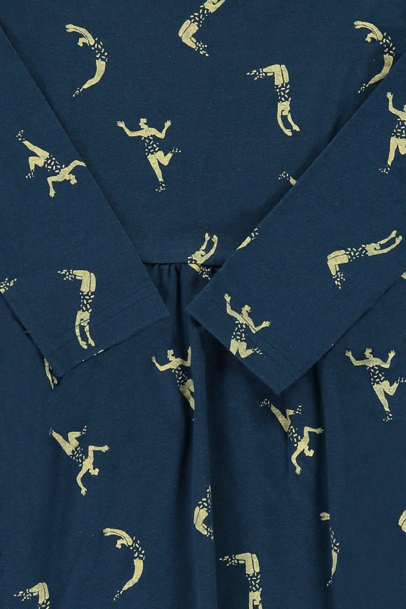 Vestido "classic"azul marino estampado acróbatas - TIRALAHILACHA