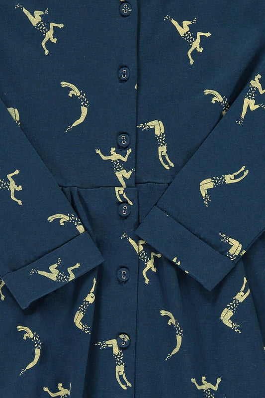 Vestido botones azul marino estampado acróbatas - TIRALAHILACHA