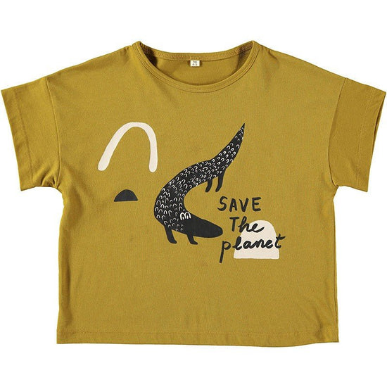 Unisex T-shirt Crocodile Mustard 100% organic cotton - TIRALAHILACHA