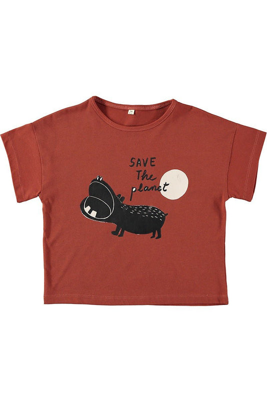 Unisex T-shirt Red Hippo in Organic Cotton - TIRALAHILACHA