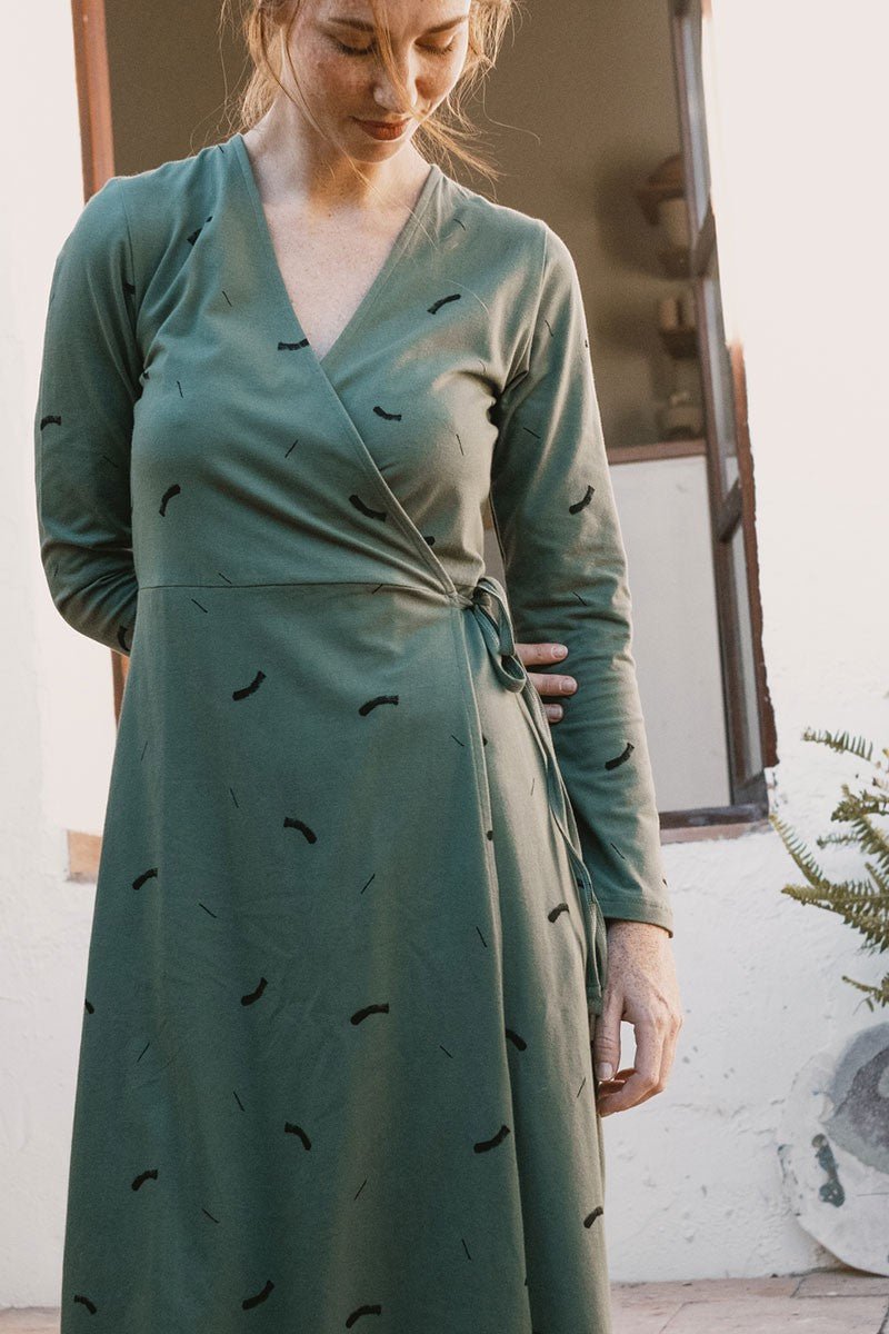 Janette Crossover Dress Strokes Green - TIRALAHILACHA