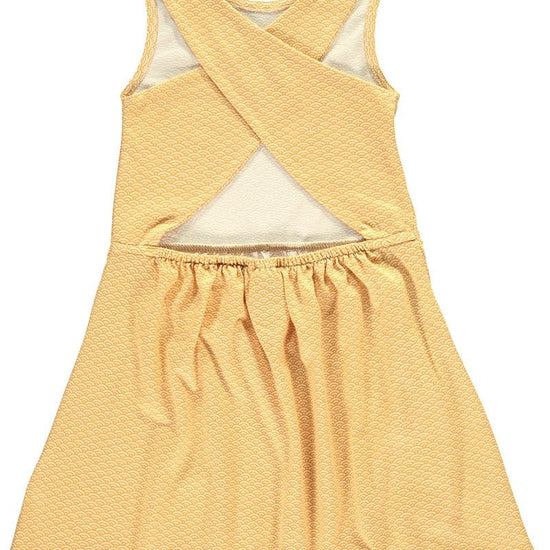 Organic cross back dress in in honey yellow and japanese print - TIRALAHILACHA