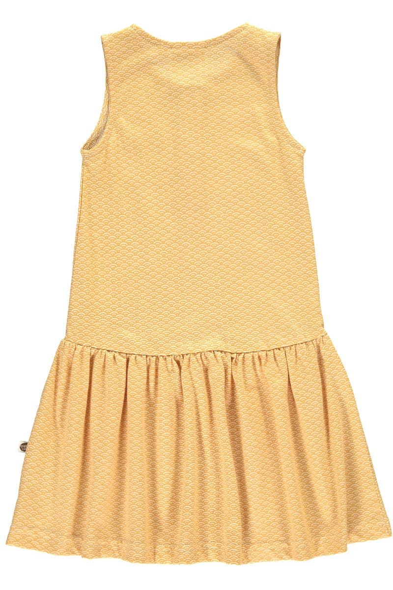 Organic charleston dress in honey yellow and japanese print - TIRALAHILACHA