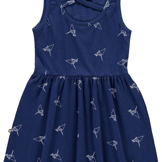 Organic Strapless dress in navy blue and origami print - TIRALAHILACHA