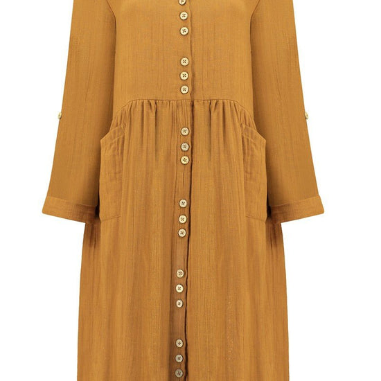 Siara V-neckline dress in mustard - TIRALAHILACHA